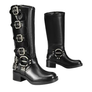 NEW Dream Pairs‎ Black Knee High Motorcycle Boots Buckle Accent Size 11